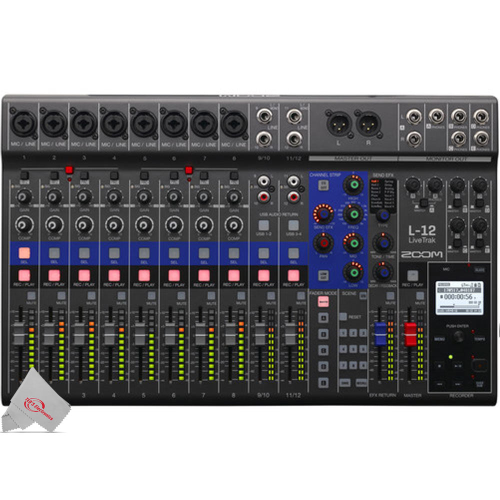 Zoom LiveTrak L-12 - 12-Channel Digital Mixer & Multitrack Recorder Pro Audio Package