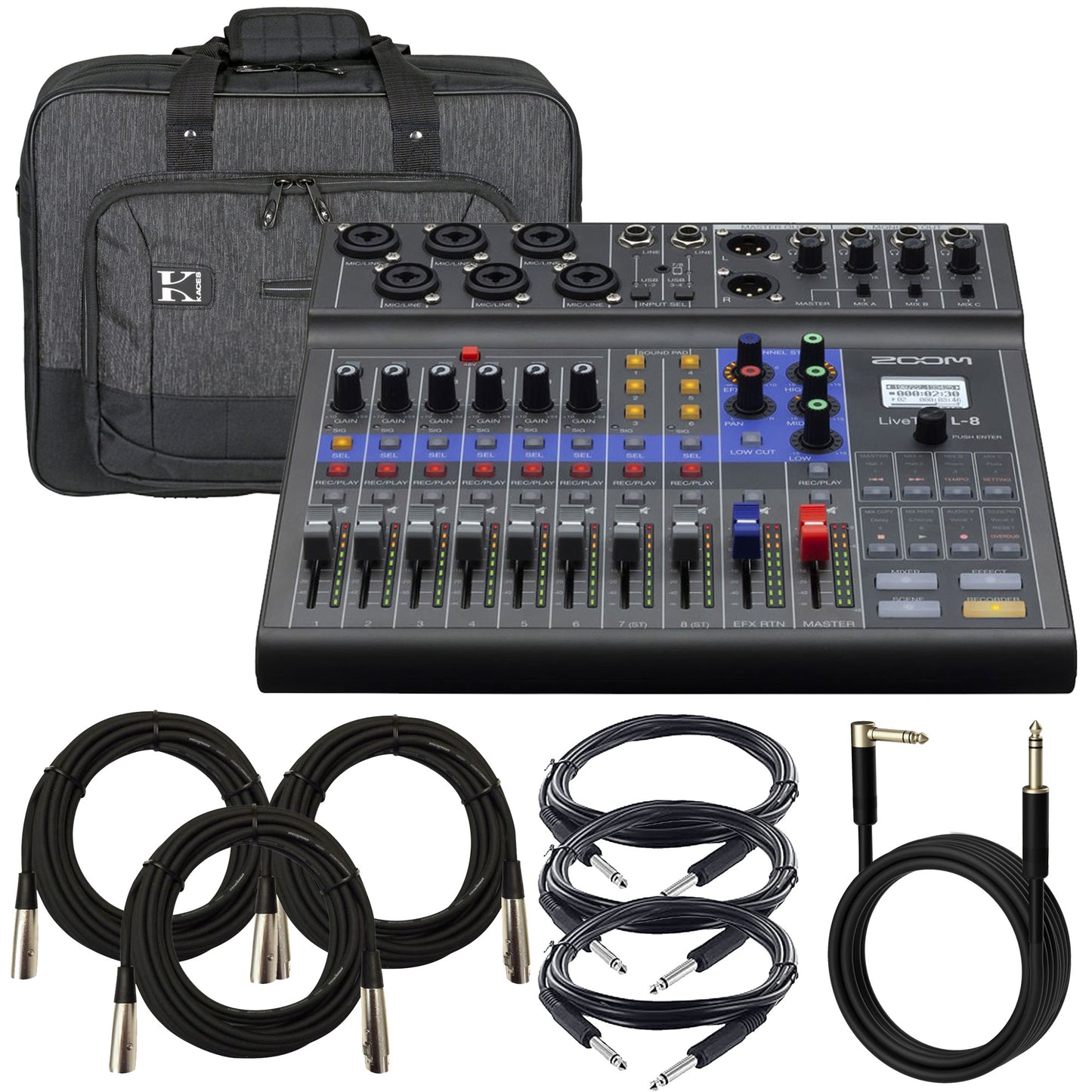 Zoom LiveTrak L-8 Portable Podcast 8-Track Digital Mixer & Multitrack Recorder Pro Audio Package