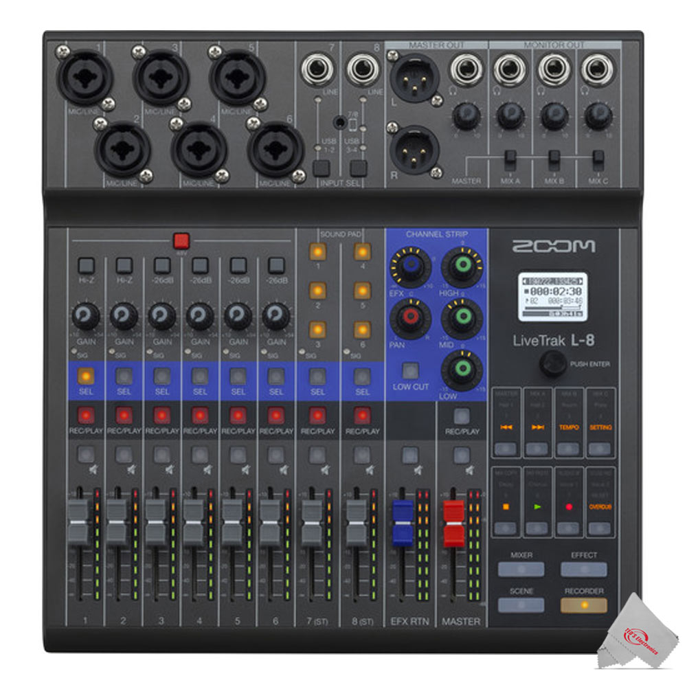 Zoom LiveTrak L-8 Portable Podcast 8-Track Digital Mixer & Multitrack Recorder Pro Audio Package