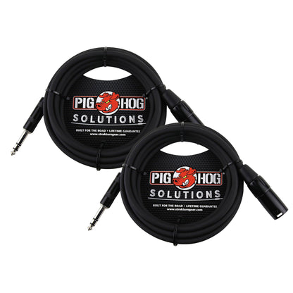 2x Pig Hog 1/4" TRS to XLR Balance Adaptor Cable, 15 Feet PX-TMXM15