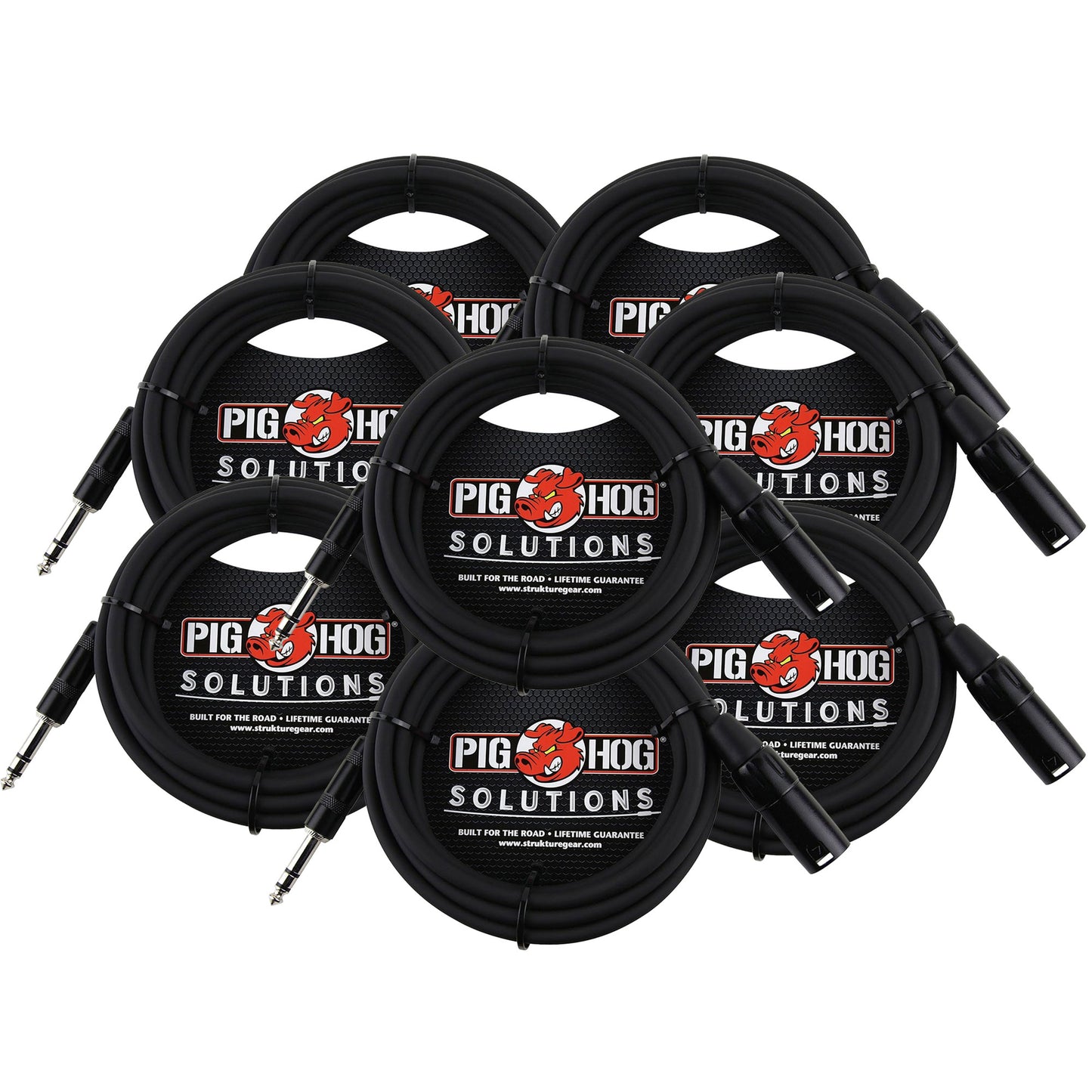 8x Pig Hog 1/4" TRS to XLR Balance Adaptor Cable, 10 Feet PX-TMXM2
