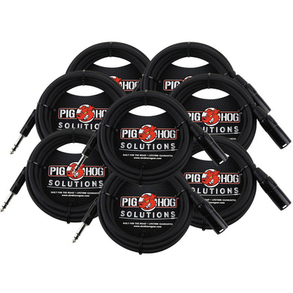 8x Pig Hog 1/4" TRS to XLR Balance Adaptor Cable, 10 Feet PX-TMXM2