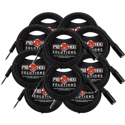 10x Pig Hog 1/4" TRS to XLR Balance Adaptor Cable, 10 Feet PX-TMXM2