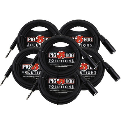 6x Pig Hog 1/4" TRS to XLR Balance Adaptor Cable, 10 Feet PX-TMXM2