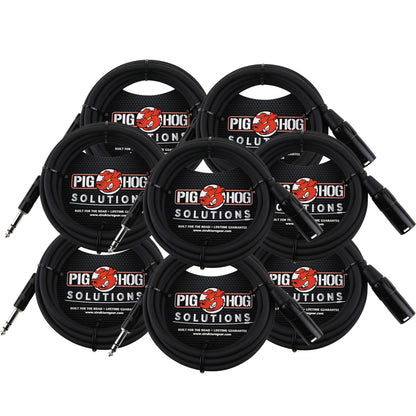 8x Pig Hog 1/4" TRS to XLR Balance Adaptor Cable, 15 Feet PX-TMXM15