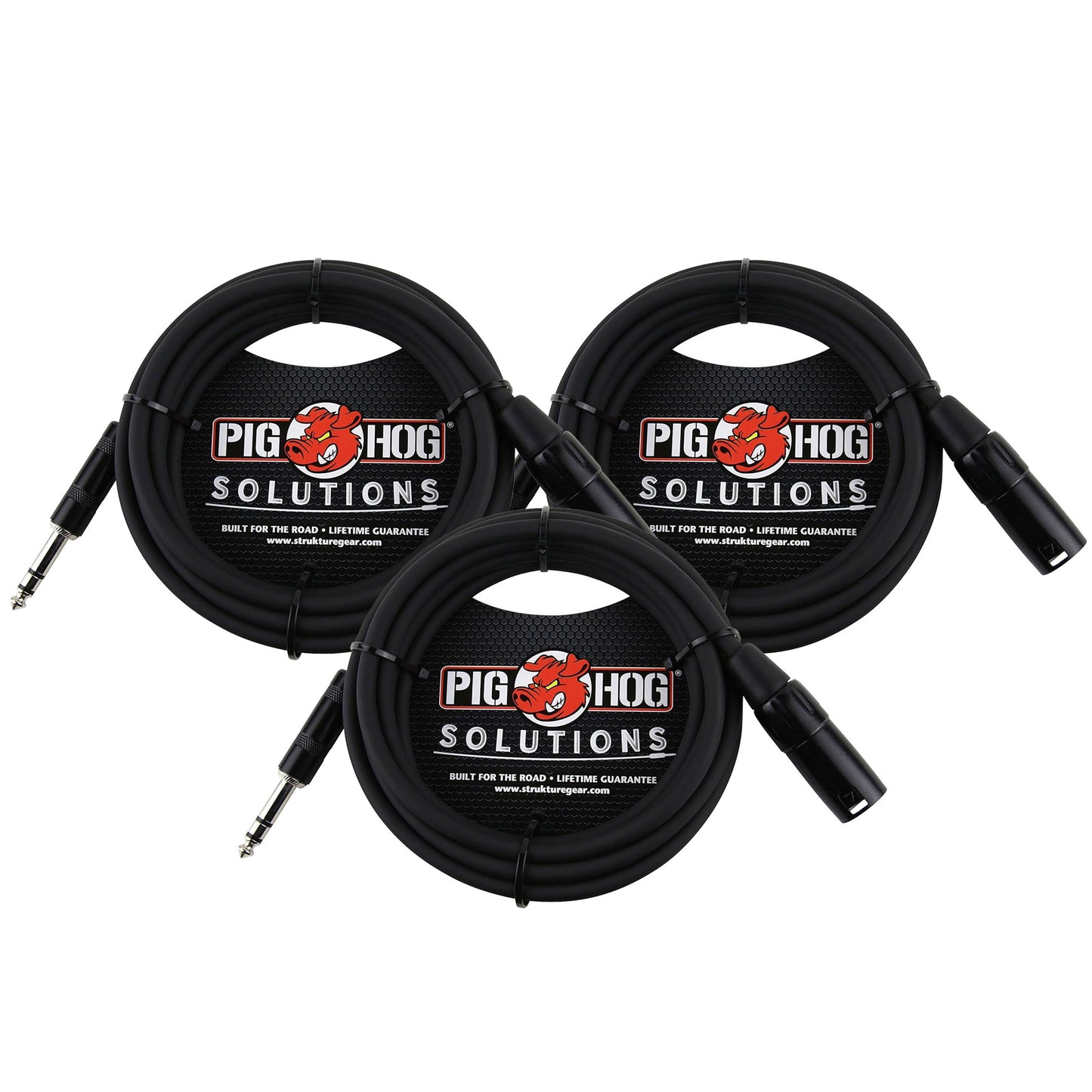 3x Pig Hog 1/4" TRS to XLR Balance Adapter Cable, 10 Feet PX-TMXM2