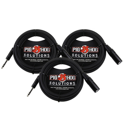 3x Pig Hog 1/4" TRS to XLR Balance Adapter Cable, 10 Feet PX-TMXM2