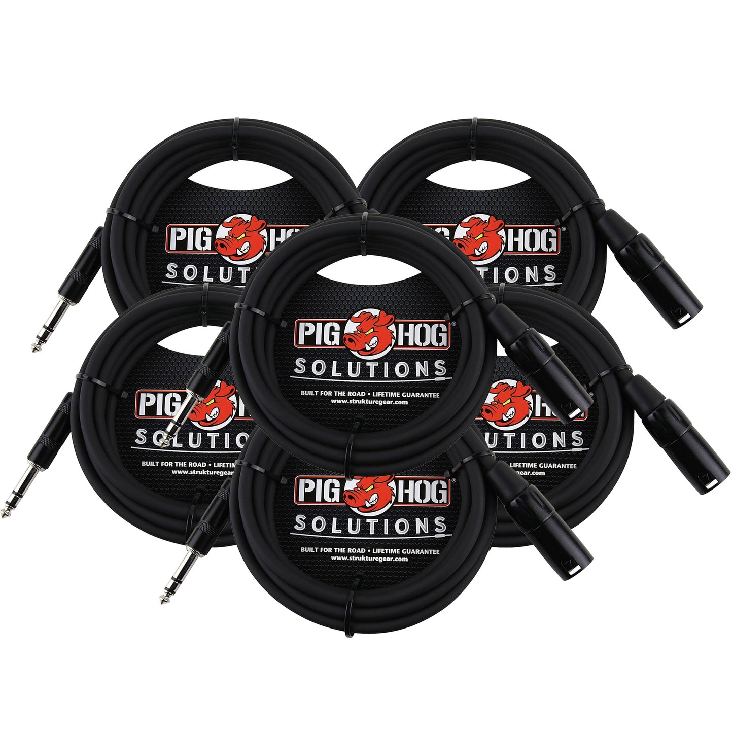 6x Pig Hog 1/4" TRS to XLR Balance Adaptor Cable, 10 Feet PX-TMXM2