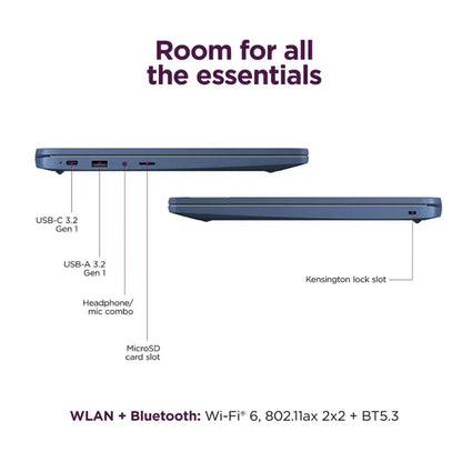 Lenovo IdeaPad Slim 3 Chromebook 14" Full HD Laptop - MediaTek Kompanio 520 - 4GB Memory - 64GB eMMC (Abyss Blue) with Transcend 256GB 300S UHS-I microSDXC Memory Card