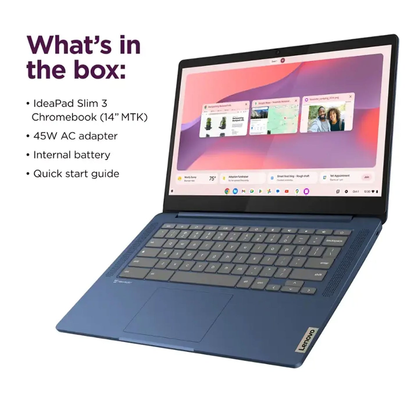 Lenovo IdeaPad Slim 3 Chromebook 14" Full HD Laptop - MediaTek Kompanio 520 - 4GB Memory - 64GB eMMC (Abyss Blue) with Transcend 256GB 300S UHS-I microSDXC Memory Card