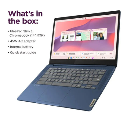 Lenovo IdeaPad Slim 3 Chromebook 14" Full HD Laptop - MediaTek Kompanio 520 - 4GB Memory - 64GB eMMC (Abyss Blue) with Transcend 256GB 300S UHS-I microSDXC Memory Card