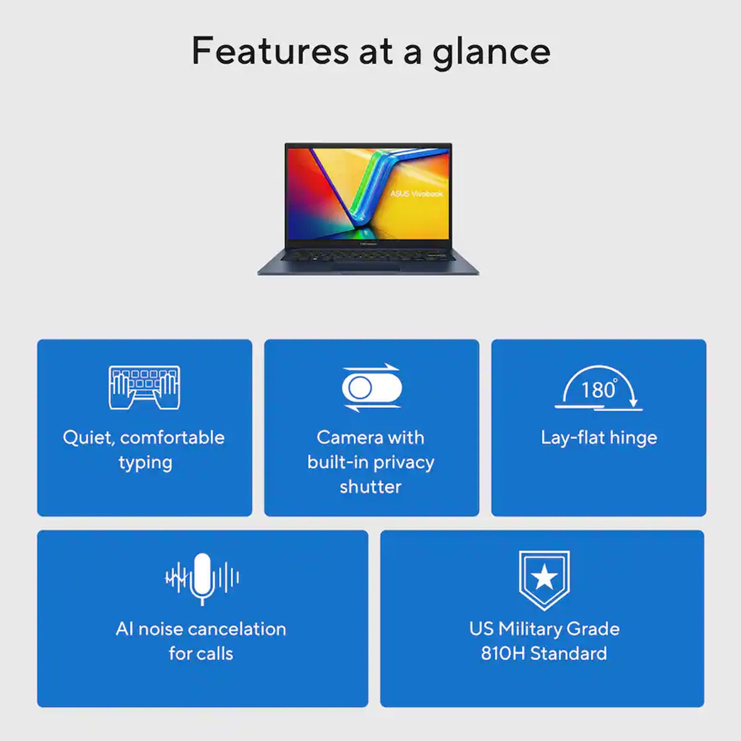 ASUS Vivobook 14 14" FHD Laptop - Intel 13th Core i5-1334 - 12GB Memory, 256GB SSD (Quiet Blue) with 256GB 300S UHS-I microSDXC Card and USB Card Reader