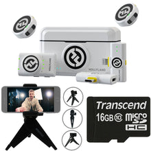 Hollyland LARK M2 DUO 2-Person Wireless Combo Microphone System (2.4 GHz, Ivory White) with compact Selfie Video Tripod and 16GB MicroSD Memory Card