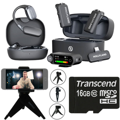 Hollyland LARK MAX 2 ULTIMATE COMBO 2-Person Wireless Lavalier Microphone System for Cameras and Mobile Devices (Space Gray) with Essential Accessories Kit