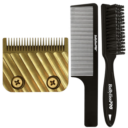 BaByliss Pro Replacement Gold Titanium Wedge Blade FX603G with Fade Brush and 9" Comb Black
