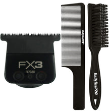 BaByliss Pro FX3 Titanium Carbon-Nitride Standard-Tooth Ultra-Thin Replacement T-Blade FX703B with Fade Brush and 9" Comb Black