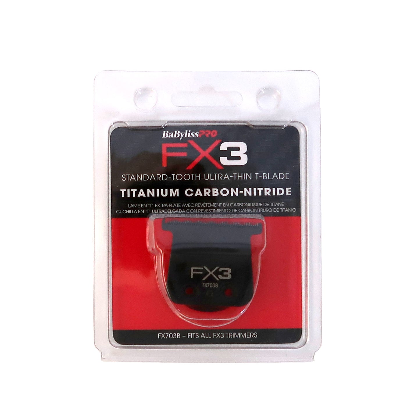 BaByliss Pro FX3 Titanium Carbon-Nitride Standard-Tooth Ultra-Thin Replacement T-Blade FX703B with Fade Brush and 9" Comb Black