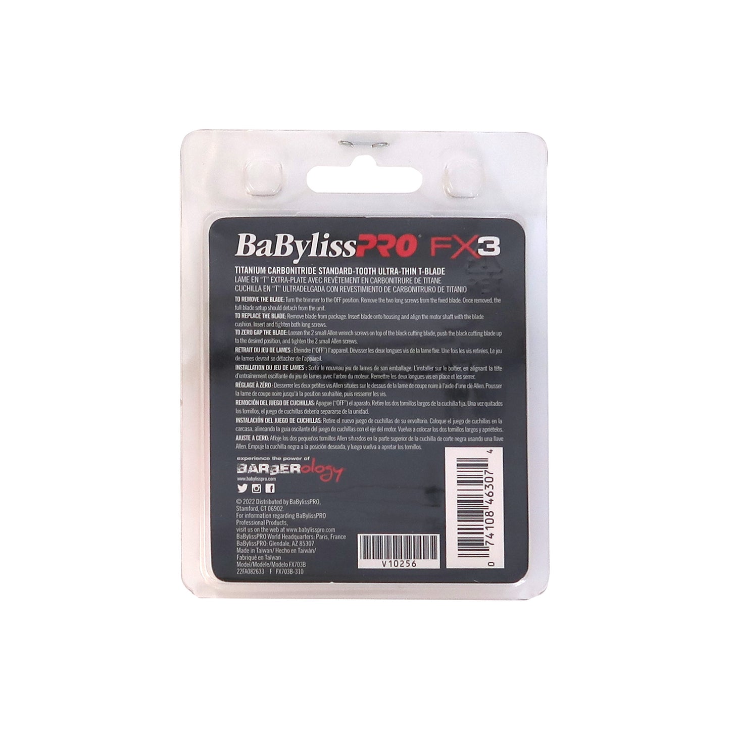 BaByliss Pro FX3 Titanium Carbon-Nitride Standard-Tooth Ultra-Thin Replacement T-Blade FX703B with Fade Brush and 9" Comb Black