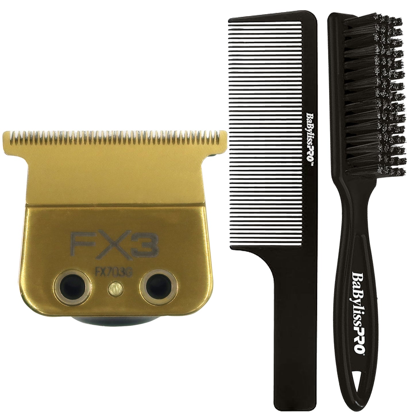 Babyliss Pro FX703G FX3 DLC Titanium Ultra Thin Blade Zero Gap Blade with Fade Brush and 9" Comb Black