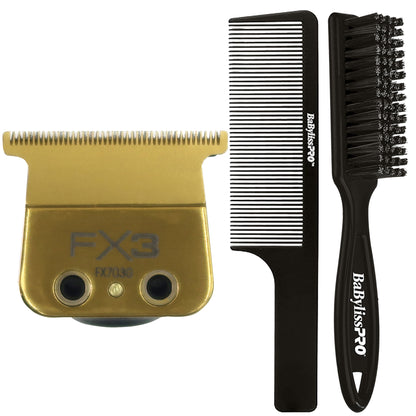 Babyliss Pro FX703G FX3 DLC Titanium Ultra Thin Blade Zero Gap Blade with Fade Brush and 9" Comb Black