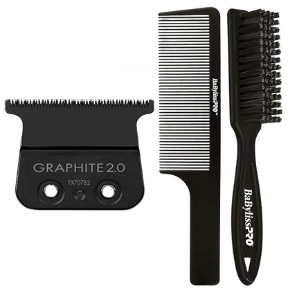 BaByliss Pro Deep Tooth Graphite Replacement Blade BB-FX707B2 with Fade Brush and 9" Comb Black