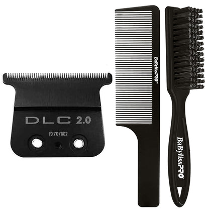 Babyliss Pro FX707BD2 DLC 2.0MM Deep Tooth T-Blade with Fade Brush and 9" Comb Black