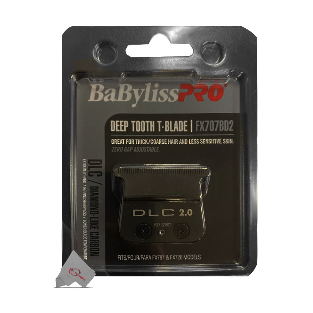 Babyliss Pro FX707BD2 DLC 2.0MM Deep Tooth T-Blade with Fade Brush and 9" Comb Black