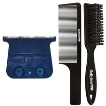 BaByliss Pro Blue DLC/Titanium Standard-Tooth Trimmer Blade FX707BL with Fade Brush and 9" Comb Black