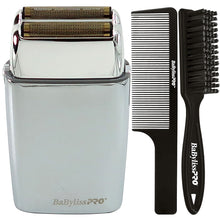 BaByliss Pro FOILFX02 Cordless Metal Double Foil Shaver FXFS2S Silver with Fade Brush and 9" Comb