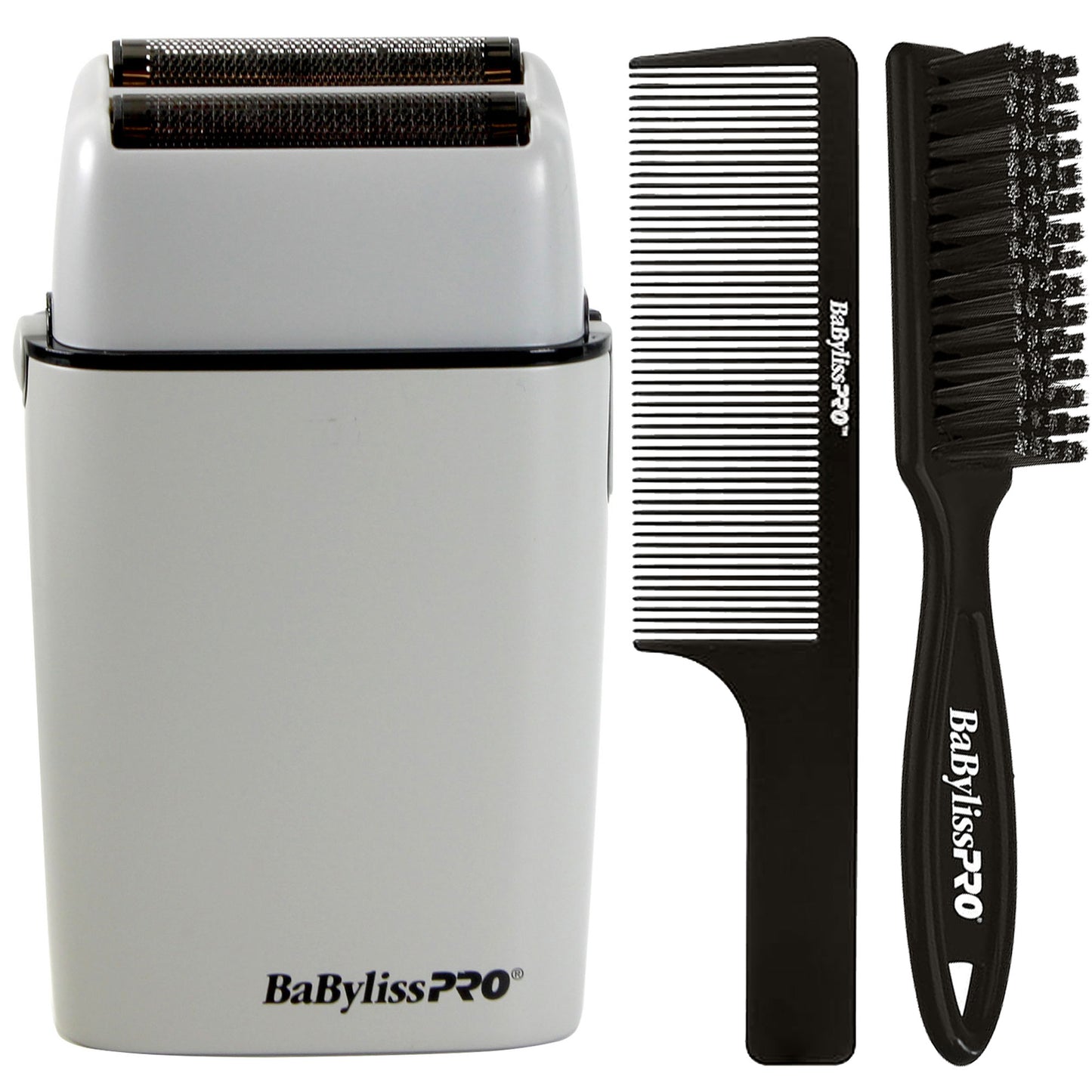 BaByliss Pro LIMITED EDITION Cordless Metal Double Foil Shaver (Gray) FXFS2GY with Fade Brush BPFADEB and 9" Comb