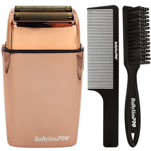 BaByliss Pro FOILFX02 Cordless Metal ROSE GOLD Double Foil Shaver FXFS2RG with Fade Brush BPFADEB and 9" Comb