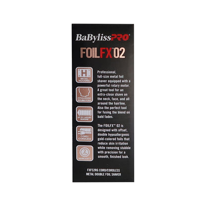 BaByliss Pro FOILFX02 Cordless Metal ROSE GOLD Double Foil Shaver FXFS2RG with Fade Brush BPFADEB and 9" Comb