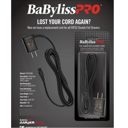 Babyliss Pro Foil Shaver Replacement Power Cord Charger For FXFS2 Double Foil Shaver with Fade Brush and 9" Comb