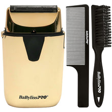 BaByliss Pro UVFOIL UV-Disinfecting Metal Single Foil Shaver - Gold FXLFS1G with Fade Brush and 9" Comb