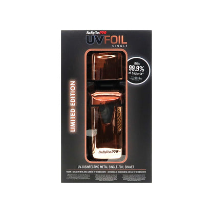 BaByliss Pro LIMITED EDITION UVFOIL UV-Disinfecting Metal Single Foil Shaver - Rose Gold FXLFS1RG with Fade Brush BPFADEB and 9" Comb