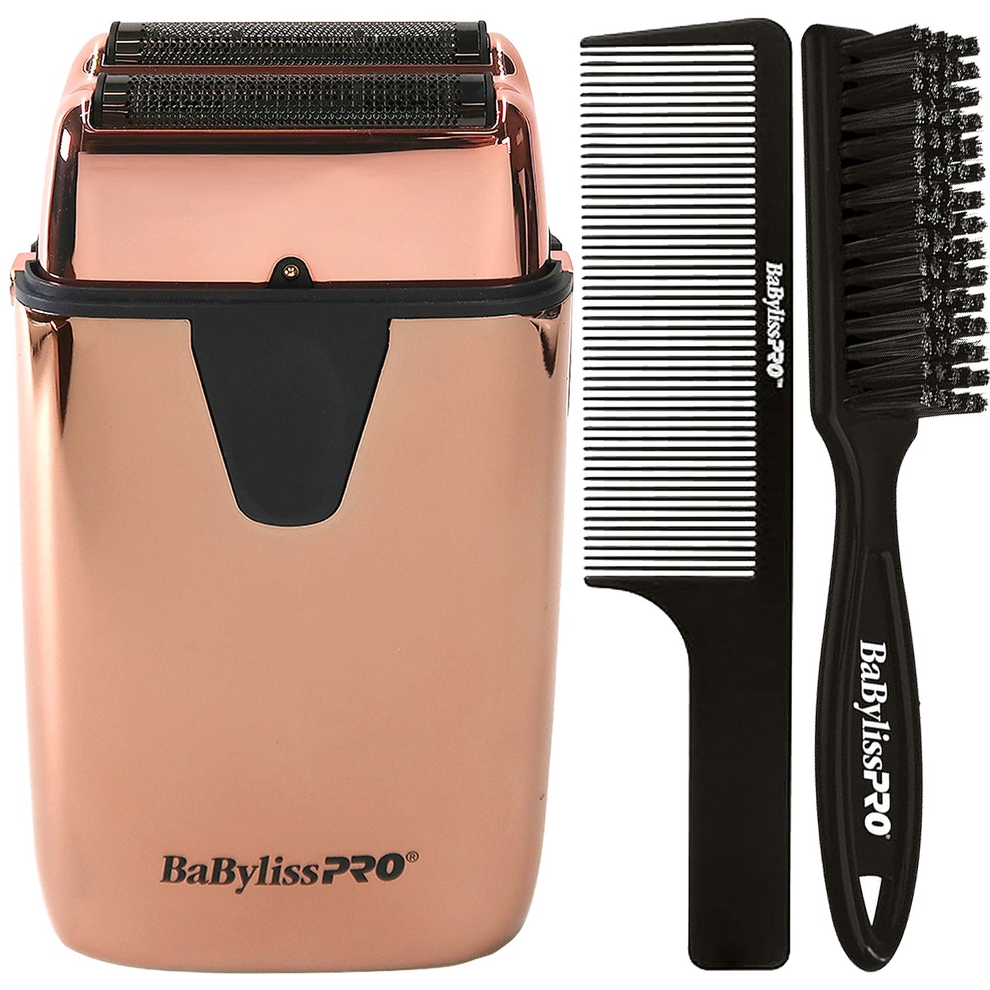 BaByliss Pro LIMITED EDITON UVFOIL UV-Disinfecting Metal Double Foil Shaver FXLFS2RG (Rose Gold) with Fade Brush and 9" Comb