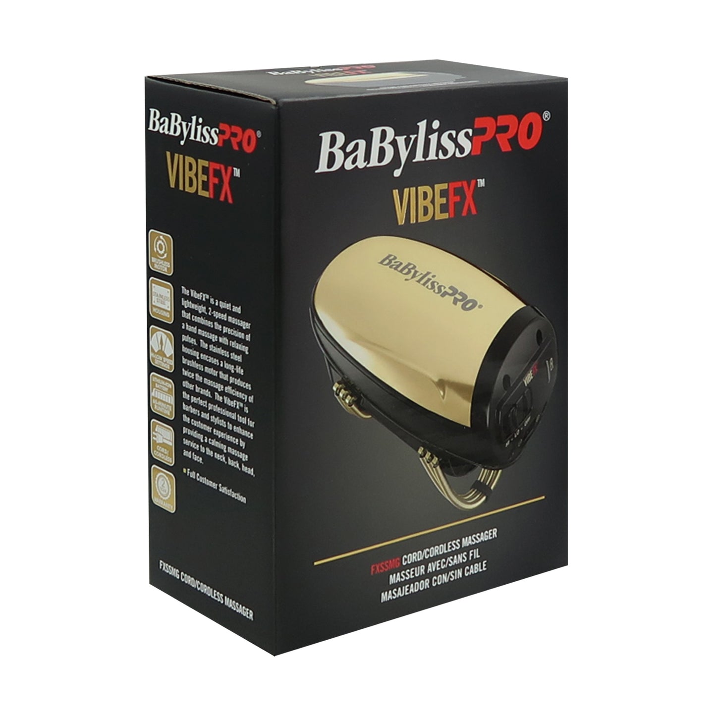 BabyLiss Pro Vibe FX Cord / Cordless Massager FXSSMG Gold with Fade Brush and 9" Comb