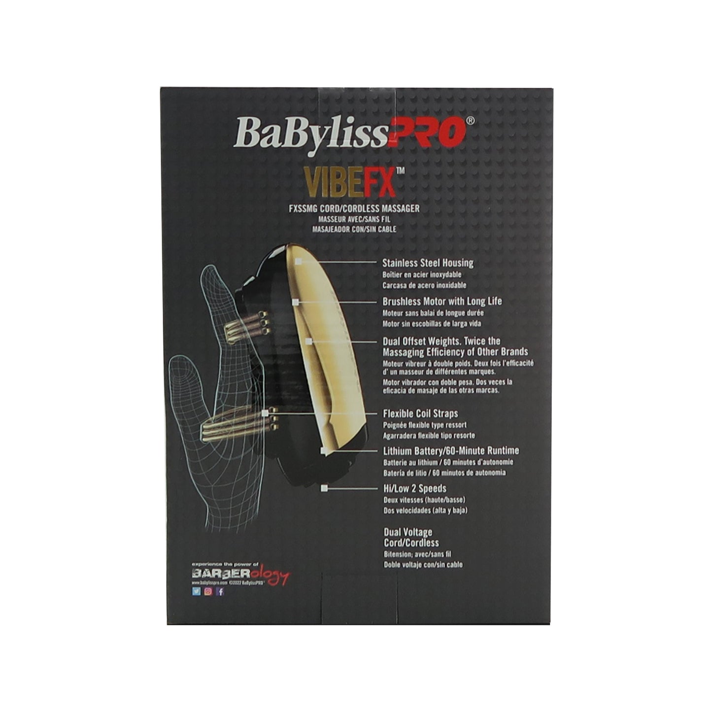 BabyLiss Pro Vibe FX Cord / Cordless Massager FXSSMG Gold with Fade Brush and 9" Comb