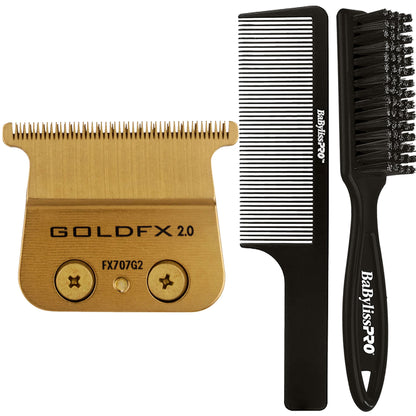 Babyliss Pro Gold FX707G2 Replacement Deep Tooth T-Blade 2.0MM with Fade Brush and 9" Comb