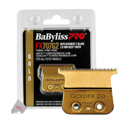 Babyliss Pro Gold FX707G2 Replacement Deep Tooth T-Blade 2.0MM with Fade Brush and 9" Comb