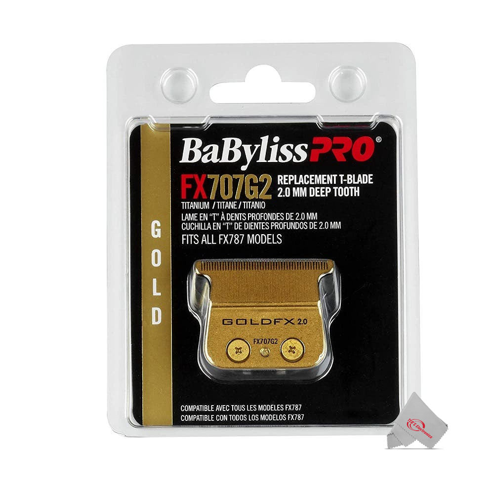 Babyliss Pro Gold FX707G2 Replacement Deep Tooth T-Blade 2.0MM with Fade Brush and 9" Comb