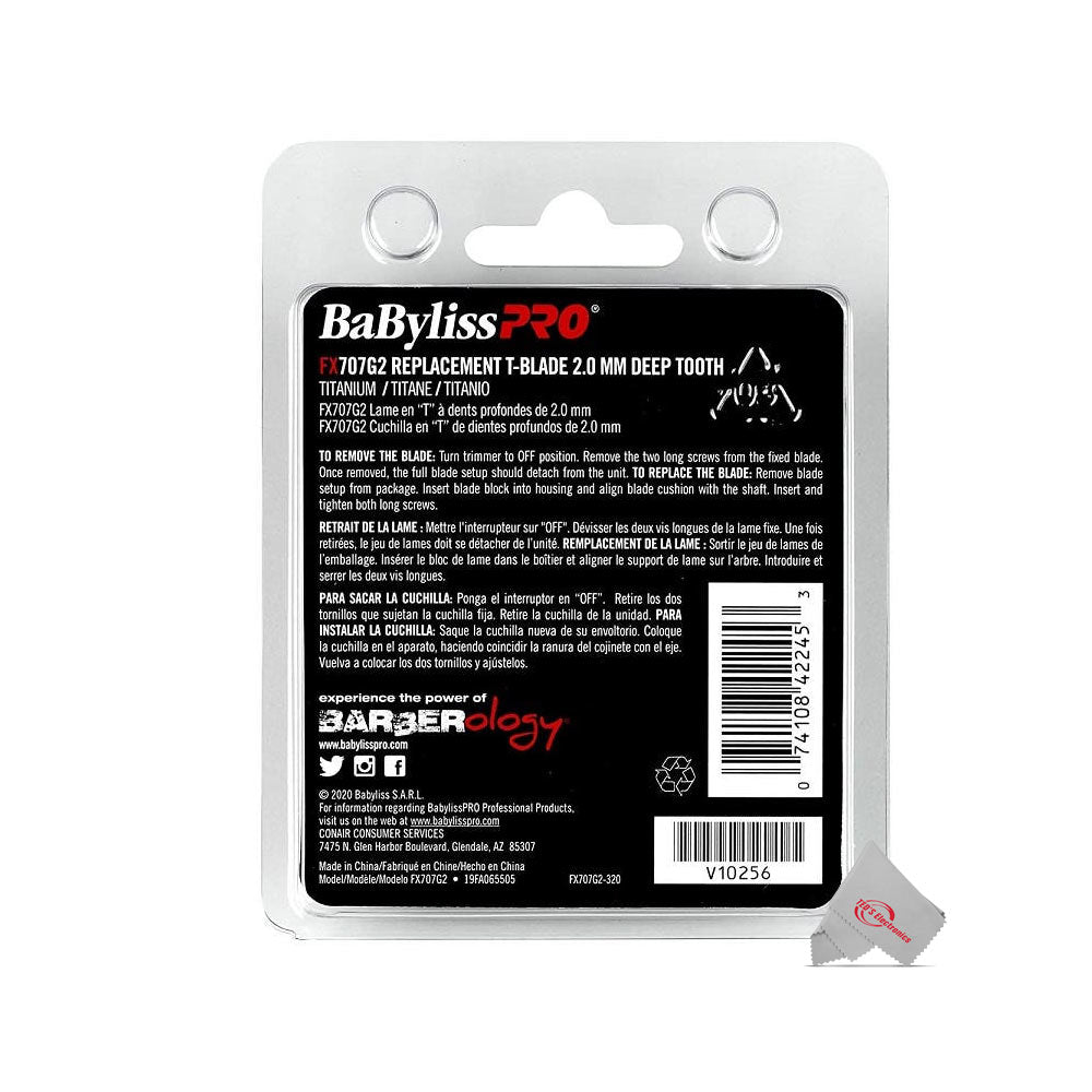 Babyliss Pro Gold FX707G2 Replacement Deep Tooth T-Blade 2.0MM with Fade Brush and 9" Comb