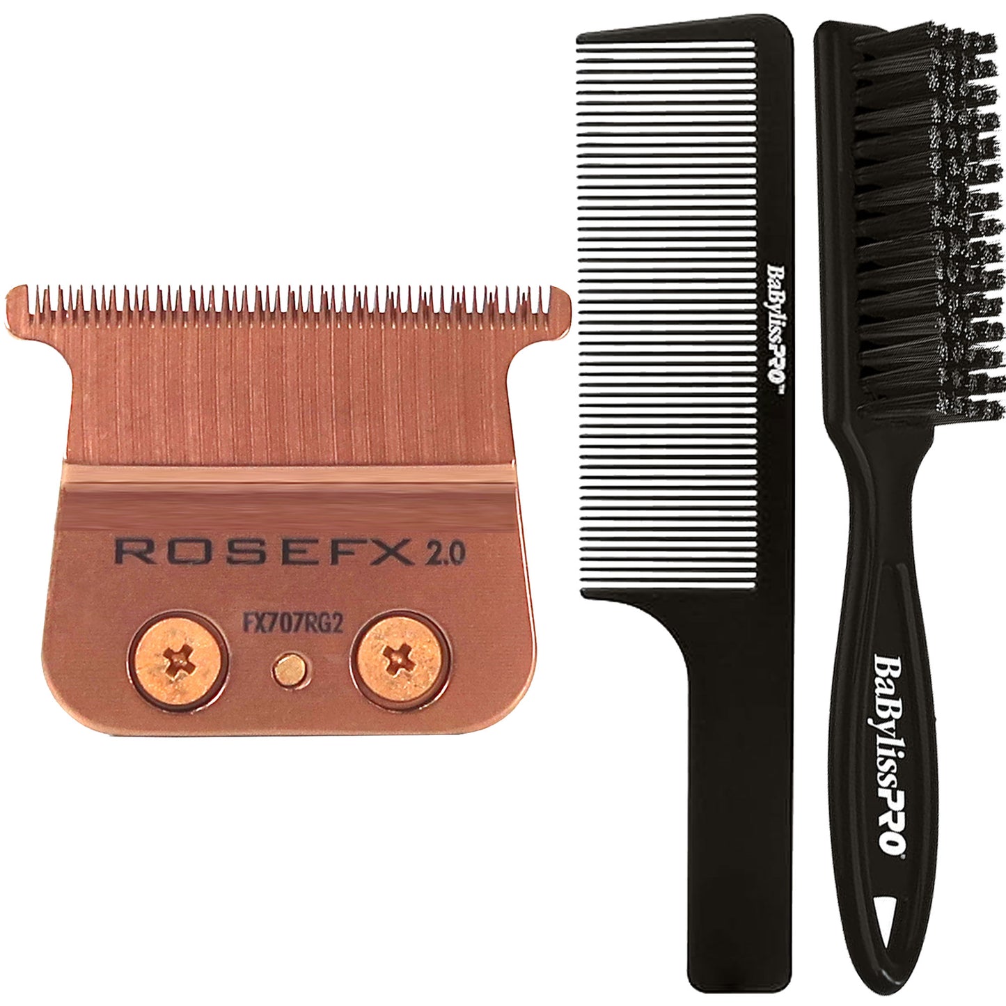 Babyliss Pro Rose Gold FX707RG2 Replacement Deep Tooth T-Blade 2.0MM with Fade Brush and 9" Comb