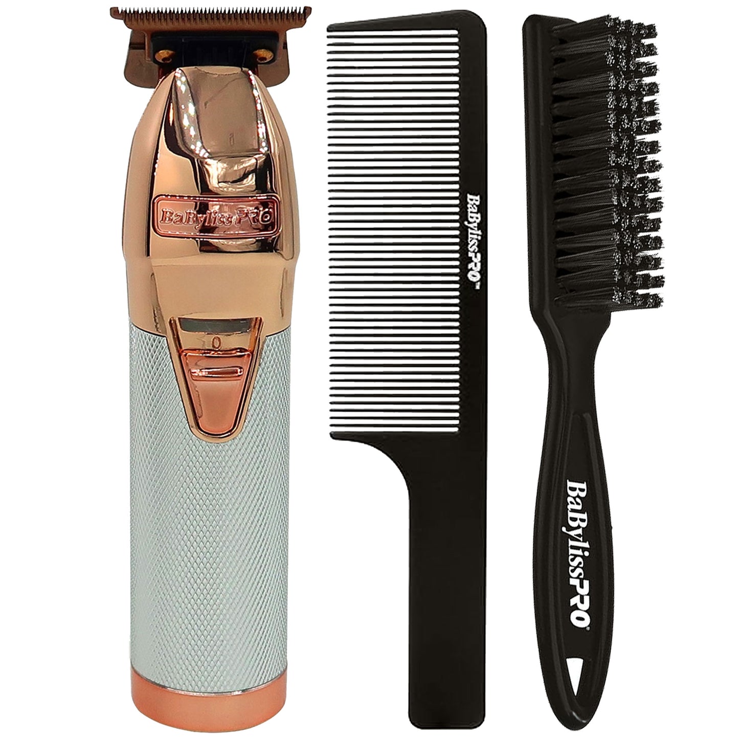 BaByliss Pro ROSEFX+ Professional Cord/Cordless All-Metal Lithium Outlining Trimmer Rose Gold FX787NRG with Fade Brush and 9" Comb