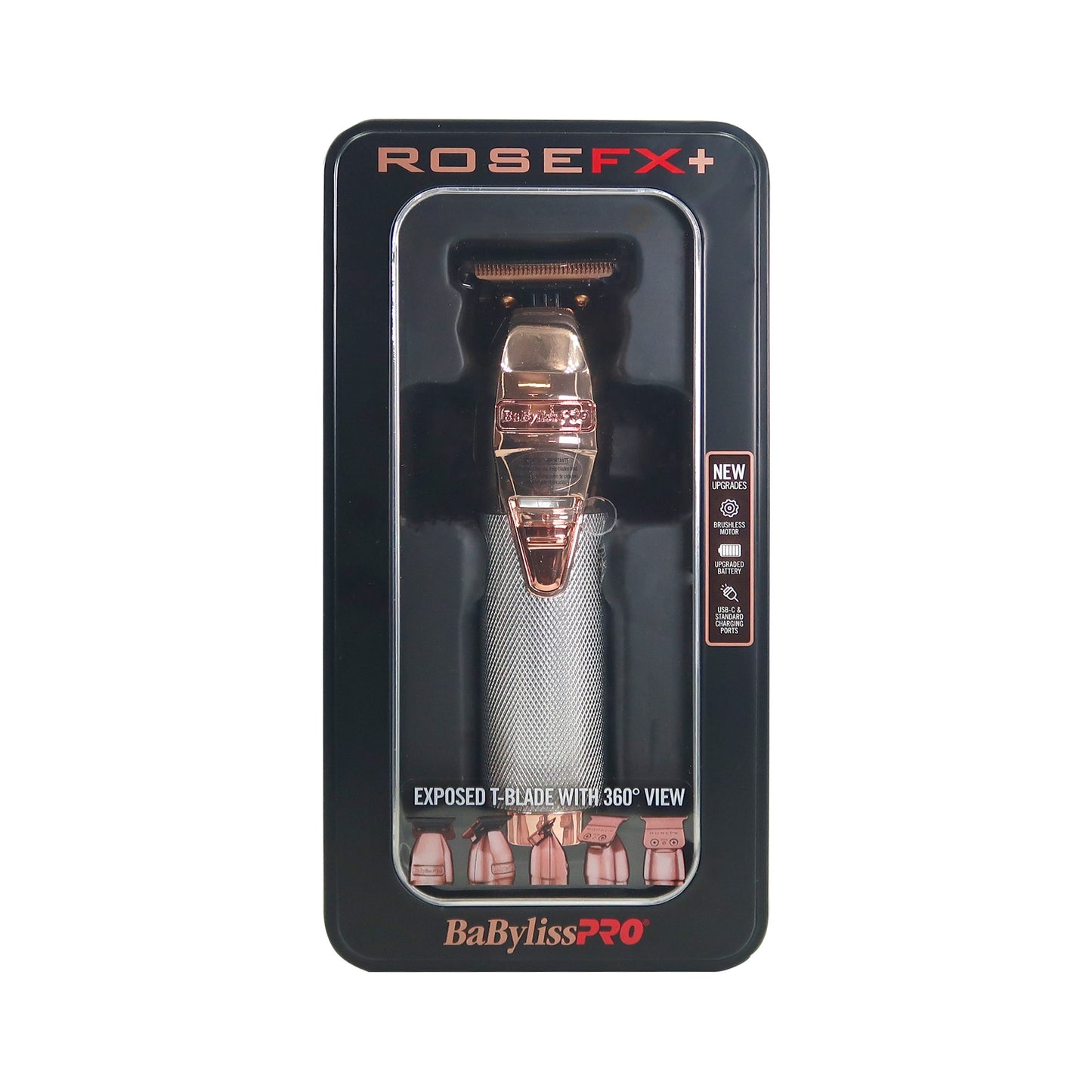 BaByliss Pro ROSEFX+ Professional Cord/Cordless All-Metal Lithium Outlining Trimmer Rose Gold FX787NRG with Fade Brush and 9" Comb