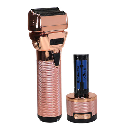 BaByliss Pro FXONE ROSEFX All-Metal Interchangeable-Battery Shaver FX79FSRG with Fade Brush and 9" Comb