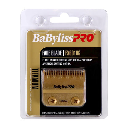 BaByliss Pro Replacement Gold Titanium Fade Blade #FX8010G Fits for FX870, FX825, and FX673 Models + BaByliss Pro Fade Brush BPFADEB + BaByliss Pro 9" Clipper Comb