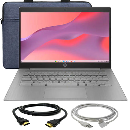 HP Chromebook 14" HD Laptop Intel Celeron N4500 - 4GB Memory, 64GB eMMC (Modern Grey) with Splash Proof Laptop Bag and Cables