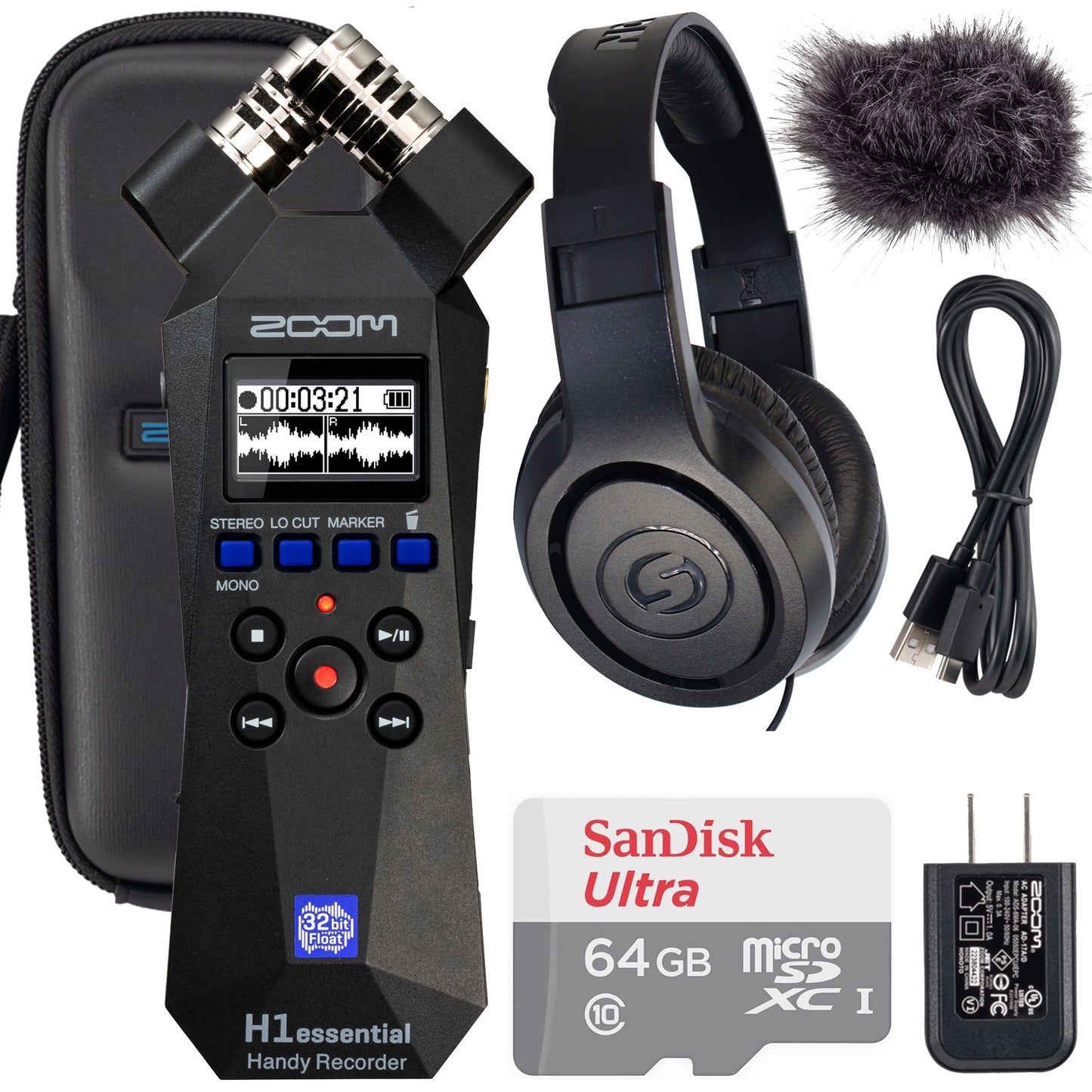 Zoom H1essential 2-Track 32-Bit Float Portable Audio Recorder with Zoom APH-1e Accessory Pack Ultimate Recording Kit