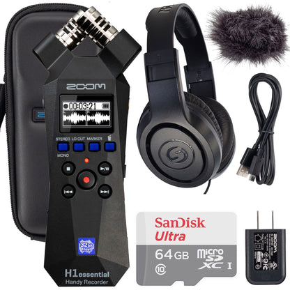 Zoom H1essential 2-Track 32-Bit Float Portable Audio Recorder with Zoom APH-1e Accessory Pack Ultimate Recording Kit